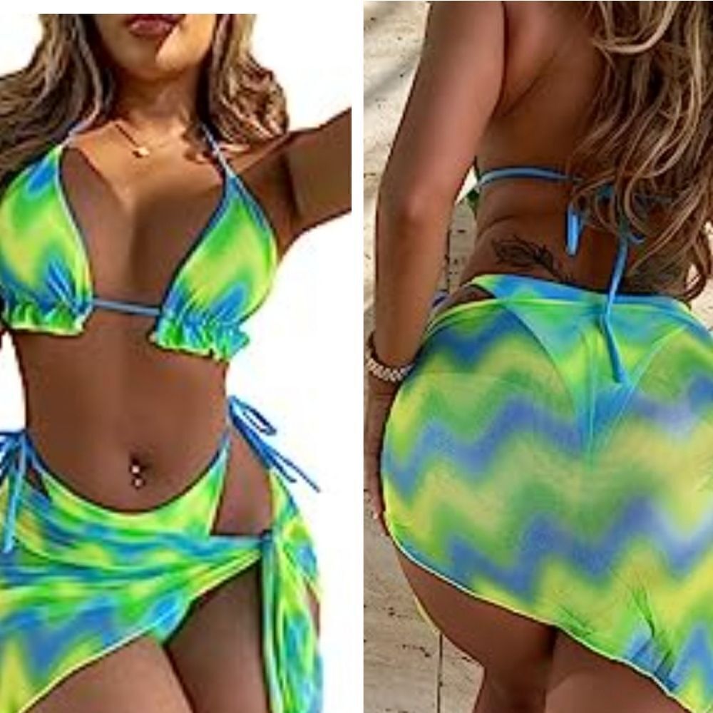 Tie Dye Halter Ruffled Bikini Female Micro Swimsuit 3pc new